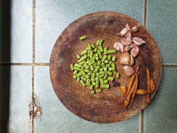 High angle view of vegetables in bowl on table