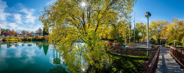 Scenic view of lake against sky during autumn