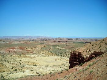 Scenic view of landscape against clear blue sky