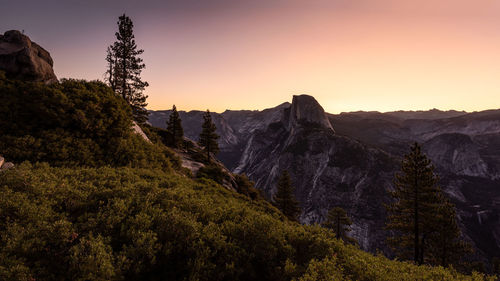 Scenic view of mountains against sky during sunset