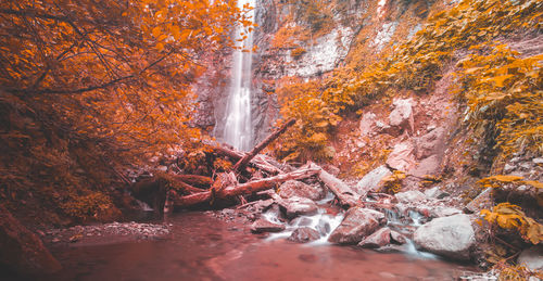 Waterfall in forest during autumn