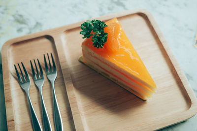 High angle view of food dessert in plate on table