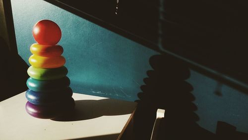 Close-up of chess pieces on table