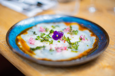 Close-up of food in plate on table