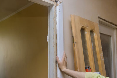 Low section of man working at home