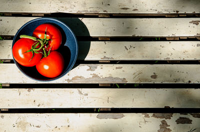 High angle view of tomatoes in container