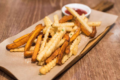 Close-up of food in plate on table