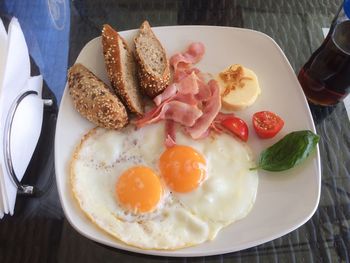 Close-up of breakfast served on table