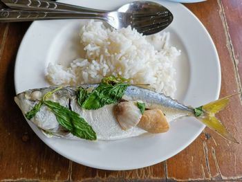 High angle view of meal served in plate