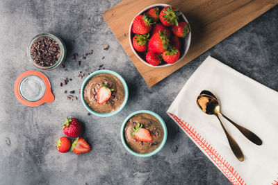 High angle view of fruits in bowl on table