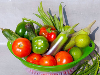 Close-up of bell peppers in container