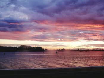 Scenic view of sea against dramatic sky