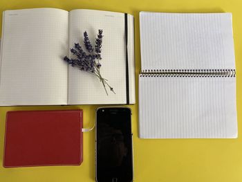 Directly above shot of open book on table