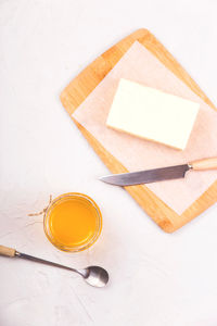 High angle view of ghee butter on table