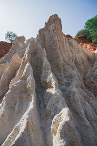 Low angle view of rock formation against sky