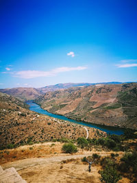 Scenic view of landscape against blue sky