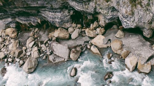 High angle view of rocky shore