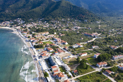 High angle view of buildings in city