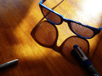 High angle view of eyeglasses on table
