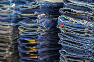 Full frame shot of stacked jeans