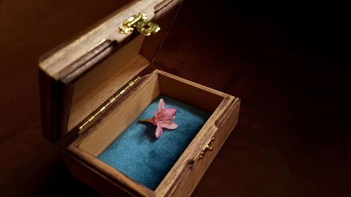 High angle view of small book on table