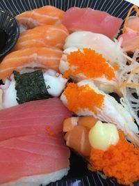 Close-up of sushi served in plate