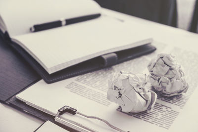 High angle view of pen on table