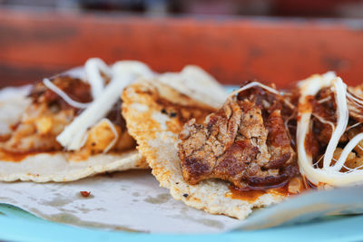 Close-up of sandwich served in plate