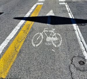 High angle view of zebra crossing on road