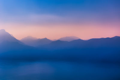 Scenic view of lake against sky during sunset
