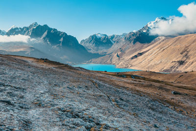 Scenic view of snowcapped mountains against sky