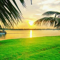 Scenic view of sea against sky during sunset