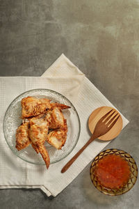 High angle view of food on table