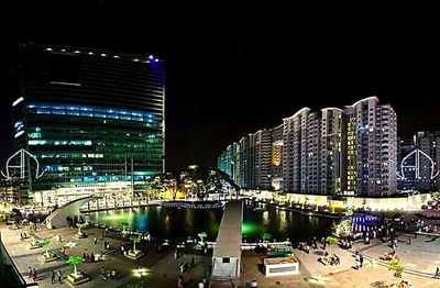 Illuminated cityscape at night