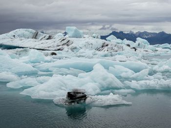 Scenic view of frozen sea against sky