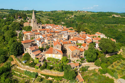 High angle view of townscape against sky