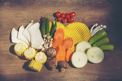 High angle view of fruits on table