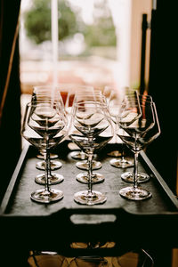 Close-up of glass glasses on table