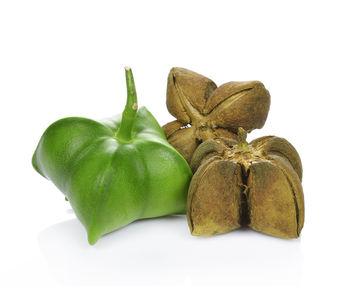 High angle view of bananas against white background