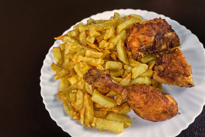 High angle view of bread in plate on table