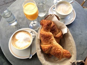 High angle view of breakfast on table