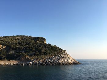 Scenic view of sea against clear sky