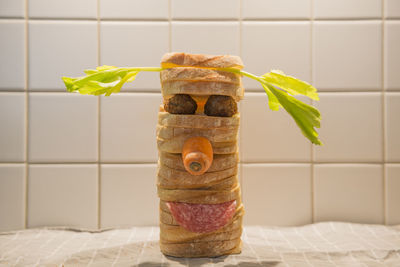 Stack of breads on table