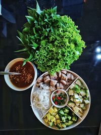 High angle view of food in bowl on table