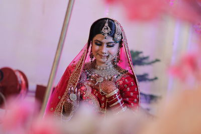 Portrait of young woman wearing traditional clothing