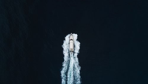 High angle view of boat moving on sea