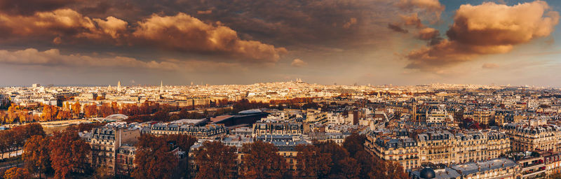 High angle view of cityscape against sky