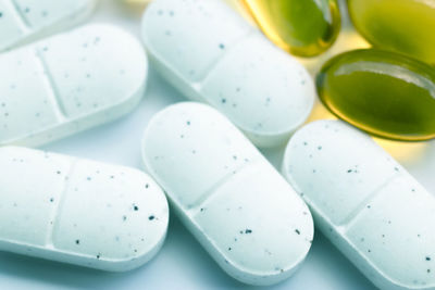 High angle view of medicines on table