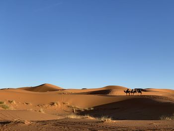 Scenic view of desert against clear blue sky