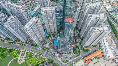 High angle view of buildings in city